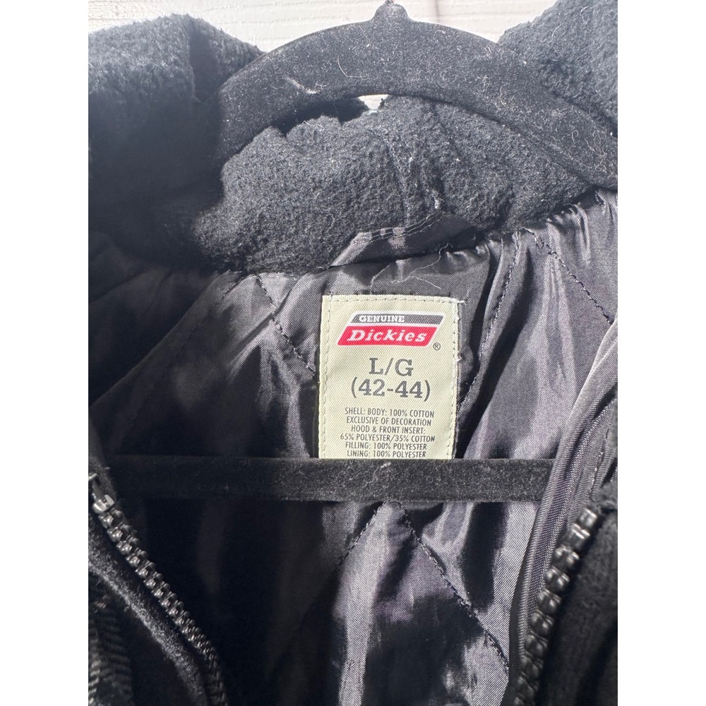 Genuine Dickies Hooded Flannel Shirt Jacket L Grey Black Plaid Quilted Vintage - Picture 4 of 7